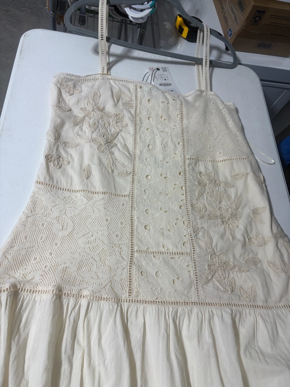 Zara Cream Embroidered Eyelet Sundress
